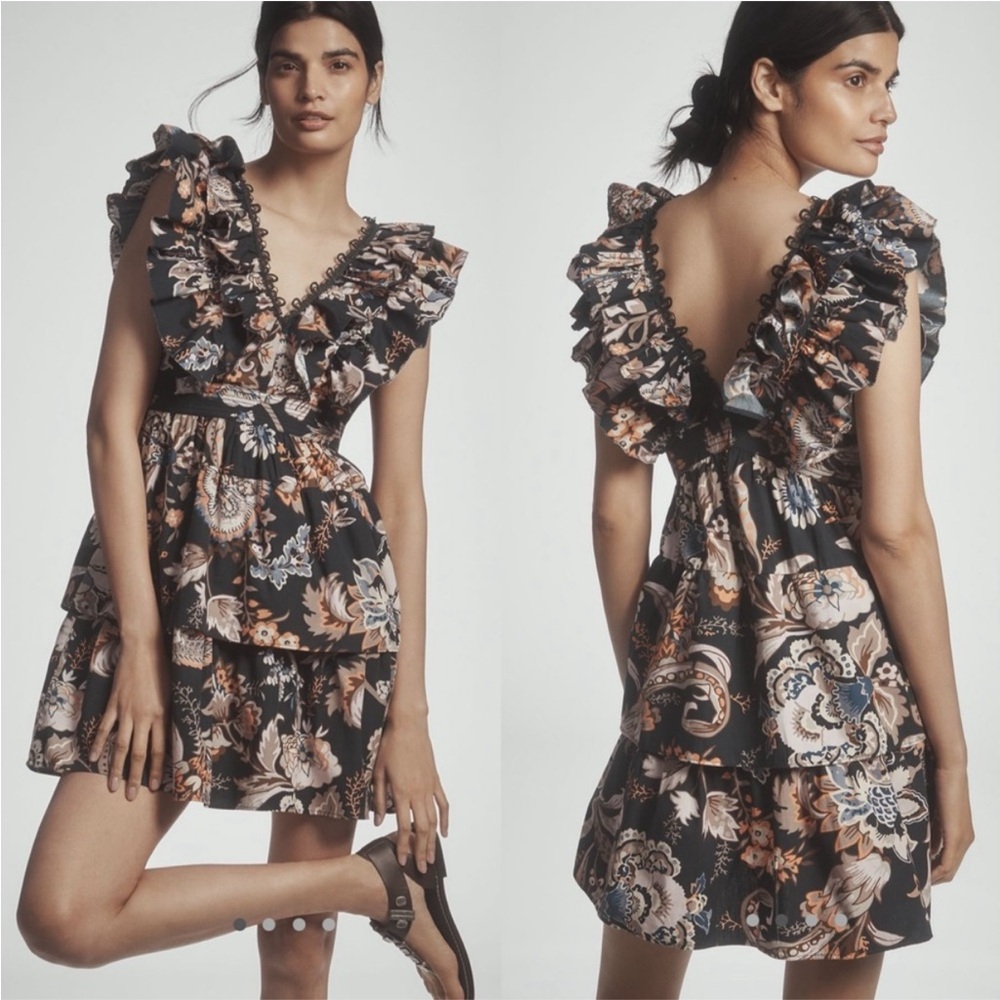 By Anthropologie sleeveless ruffled a line mini dress